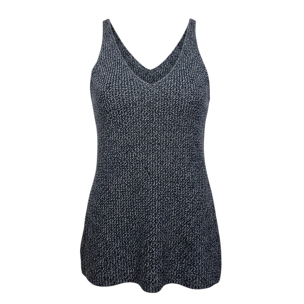 Ann Taylor Loft Womens Navy White Marled Knit V-Neck Tank Top Sweater Size S